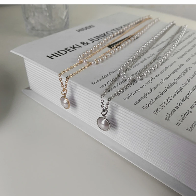 Новые модные жемчужные ожерелья для женщин и девушек Kpop двухслойная цепочка