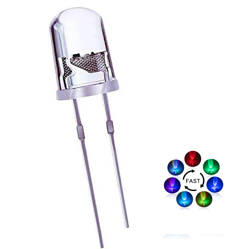 

100PCS 5mm LED Diode Multicolor Slow/Fast Flashing Blinking Light Emitting Diodes 2 Pins Clear Round Lens Electronic kit