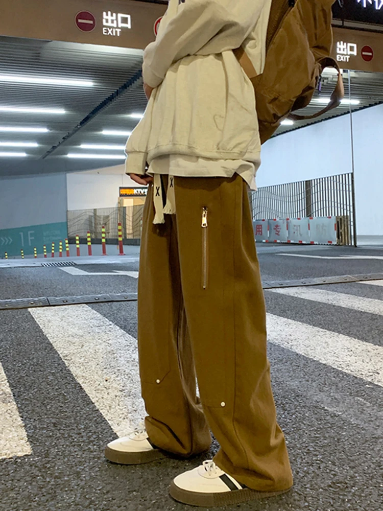 

High Street Spring Men's Casual Pants Drawstring Design Loose Straight Streetwear Hip Hop Black Pant Male Trousers Cargo Pants