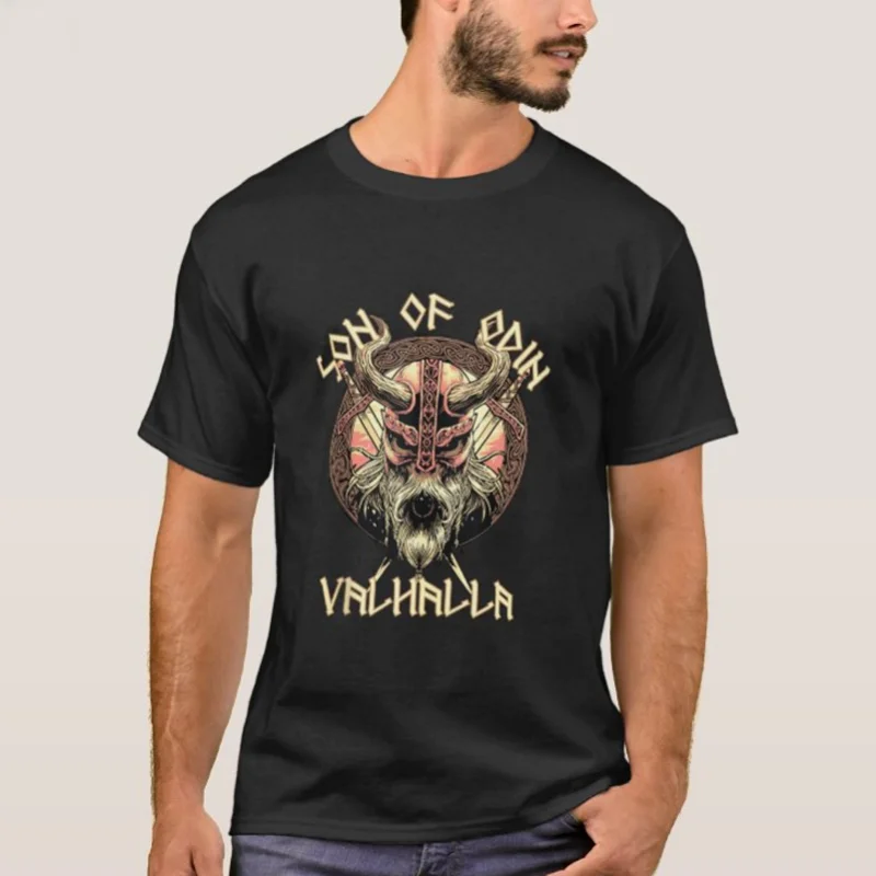 

Son of Odin Valhalla Vi king Warrior with Swords T Shirt New 100% Cotton Short Sleeve O-Neck T-shirt Casual Mens Top