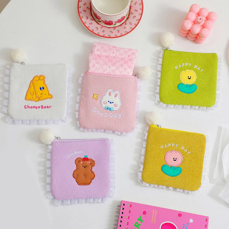 

Cute Striped Coin Purse For Women Girls Colorful Simple All-match Data Cable Pouch Portable Sanitary Pad Storage Bag