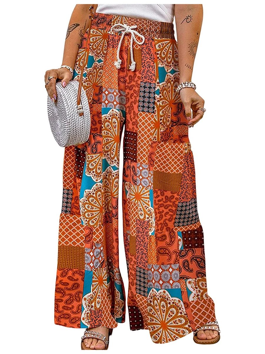 

Bohemian Style Wide Leg Beach Pants Elastic Waistband Harem Trousers for Summer Yoga and Hippie Fashion