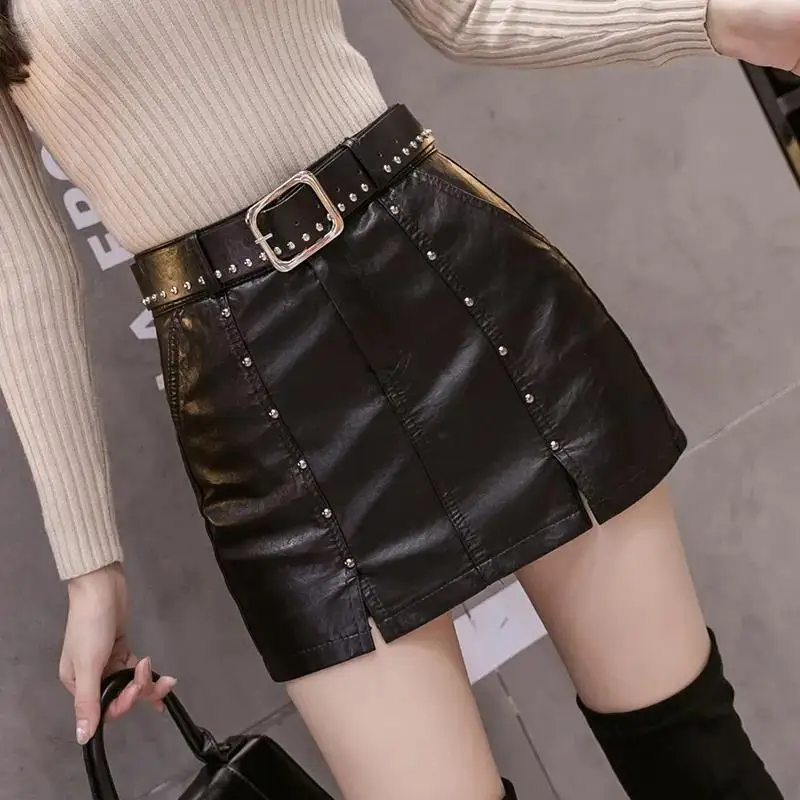 Юбка-карандаш Женская из экокожи с заклепками и высокой талией |