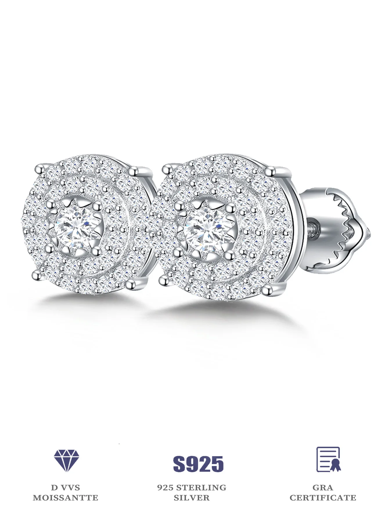 Женские круглые серьги-гвоздики с муассанитом 925 карат