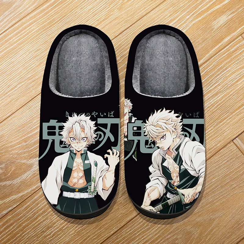 Custom Size Winter Soft Warm Cartoon Slippers For Adult Kids Anime Demon Slayer Iguro Obanai Cosplay Indoor Cute