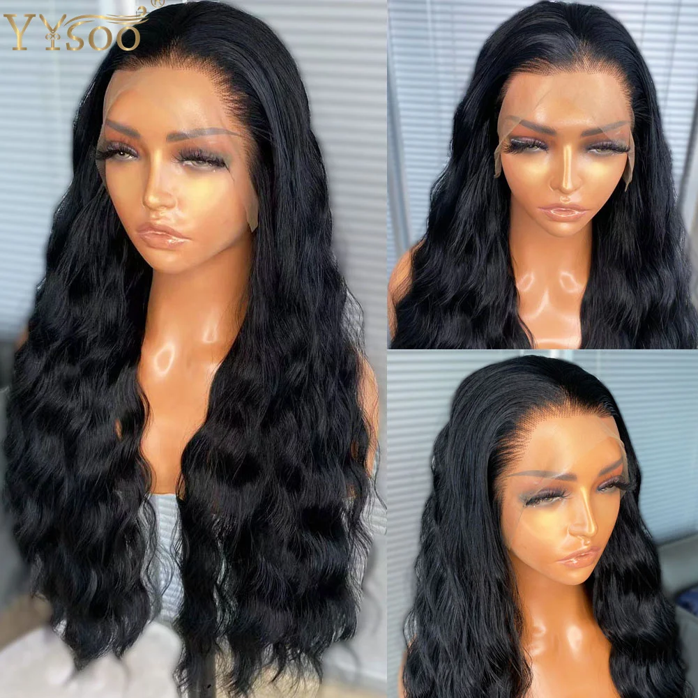 YYsoo Black Water Wave 13x4 Futura Synthetic Glueless Lace Front Wigs For Black Women Pre Plucked Hairline Half Hand Tied Wig