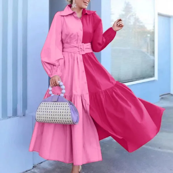 

2022 New Spring Summer Dress Women Lapel Belt Waist Long Dress Fashion Party Dress Prom Dress Elegant Women's Dress Robe Casual