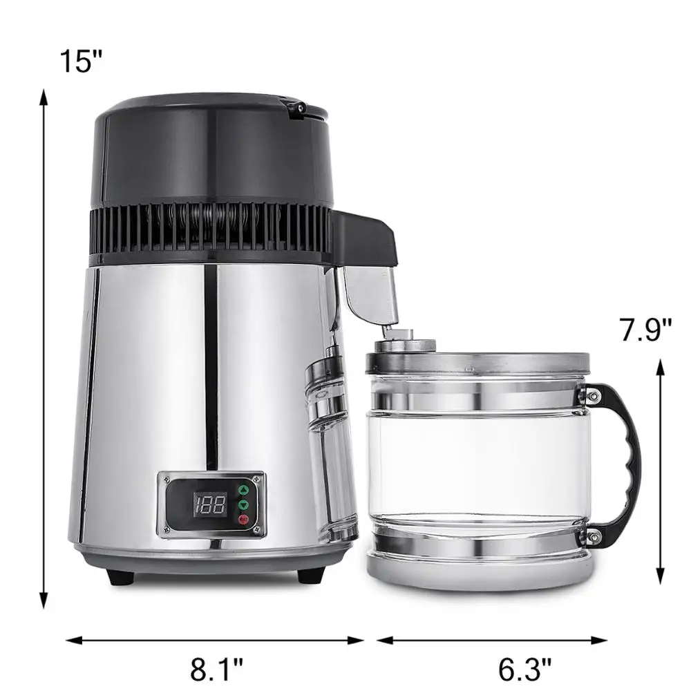 

4L Water Distiller Stainless Steel Water Purifier Filter Glass Jar Kitchen Medic industrial water distiller