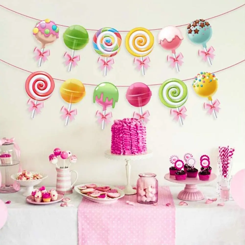 

Rainbow Candy Lollipop Donut Banner Garland for Candyland Party Supplies Kids Birthday Baby Shower Nursery Party Decoration