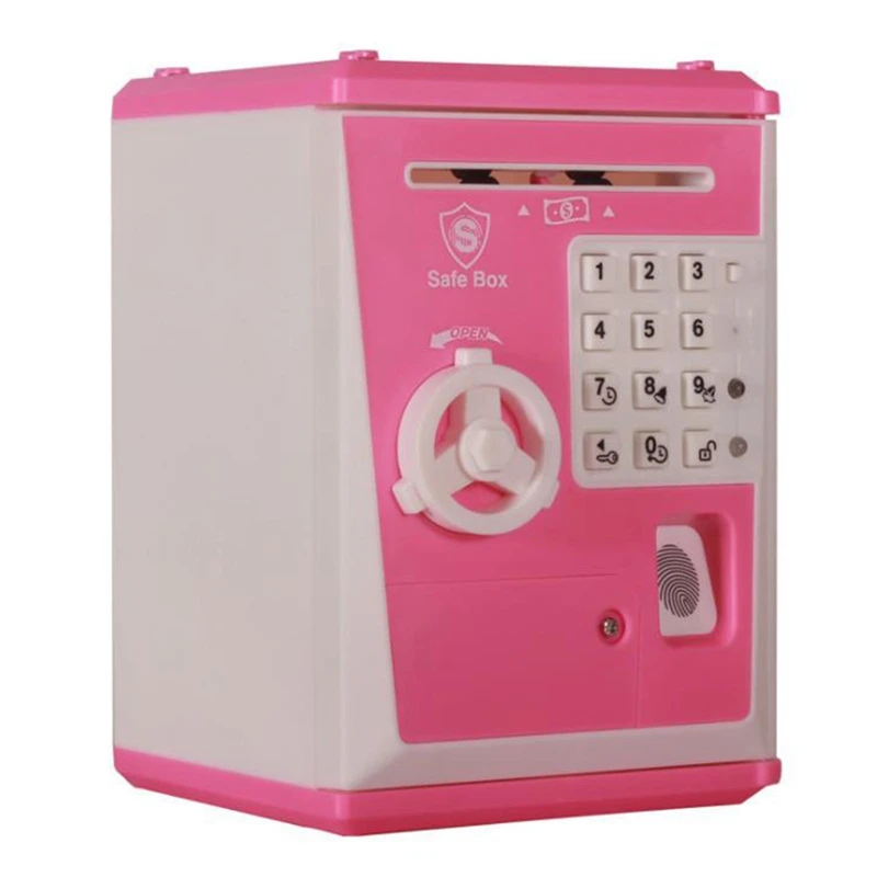 

RISE-Piggy Bank Cash Coin Money Jar Kids Safe Box With Fingerprint Password Electronic Toy ATM Savings Bank (Pink/White)