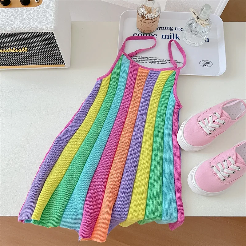 

Girls' Dress Summer New Fashion Rainbow Print Slip Dress Little Girls Slip Dress Kids Clothes Ropa De Niña