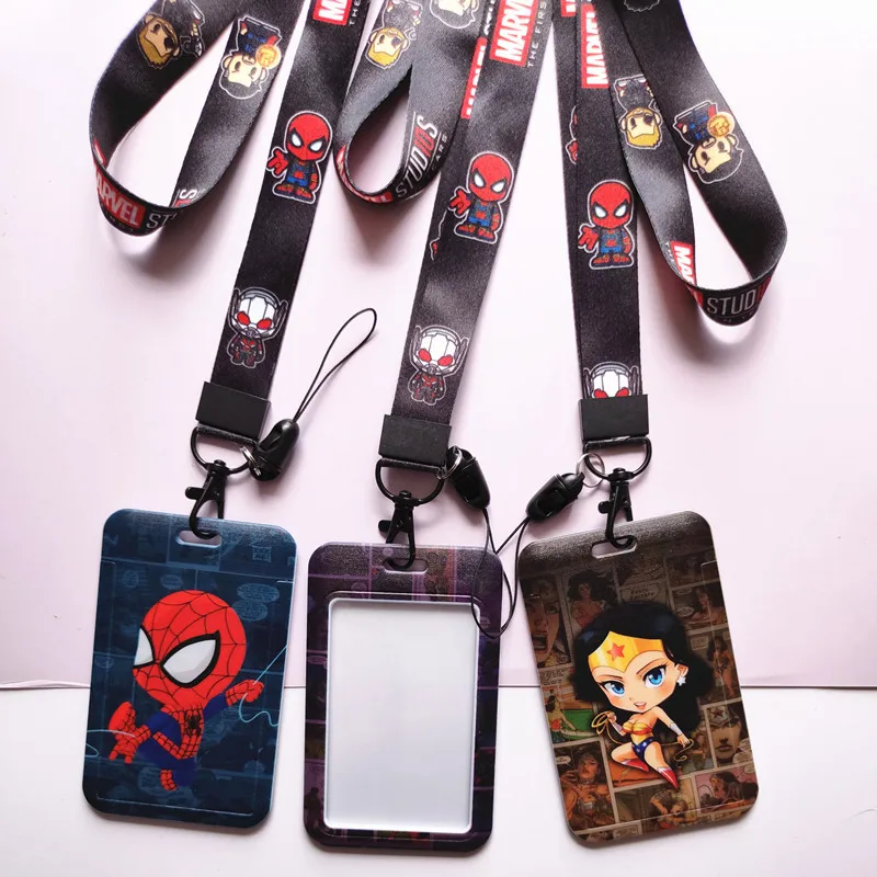 marvel movies anime card cover captain america spiderman super heroes student campus card hanging bag card holder lanyard id toy free global shipping