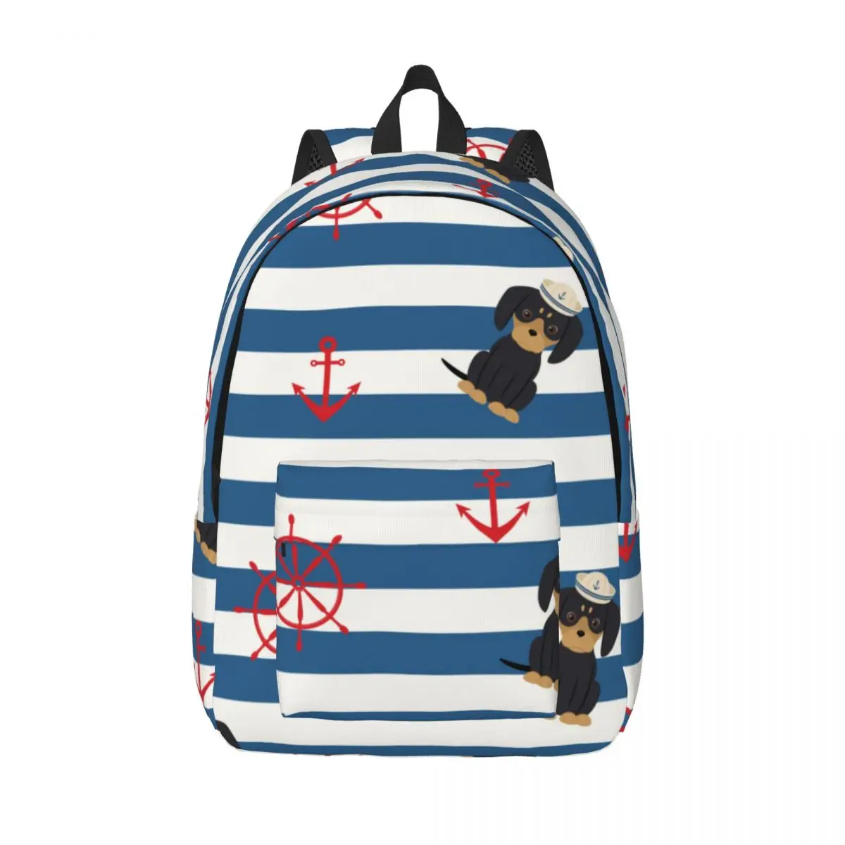 

Schoolbag Student Backpack Nautical Dachshund Sailor With Anchors Steering Wheel Shoulder Backpack Laptop Bag School Backpack