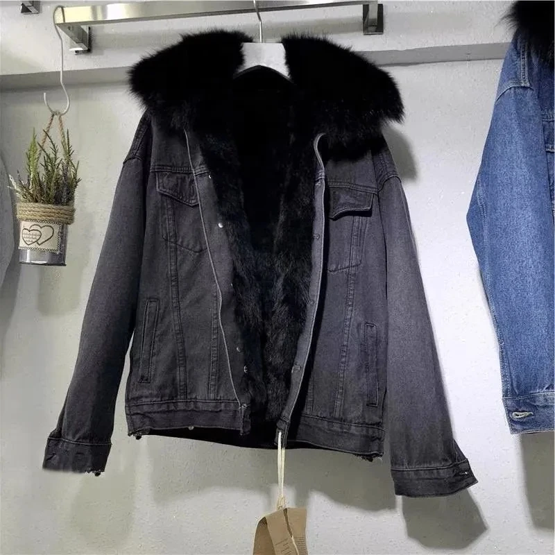 Thick warm Denim Parkas Female Winter Detachable Plus Velvet Jacket Vintage Cotton Denim Jacket Women Denim Coat