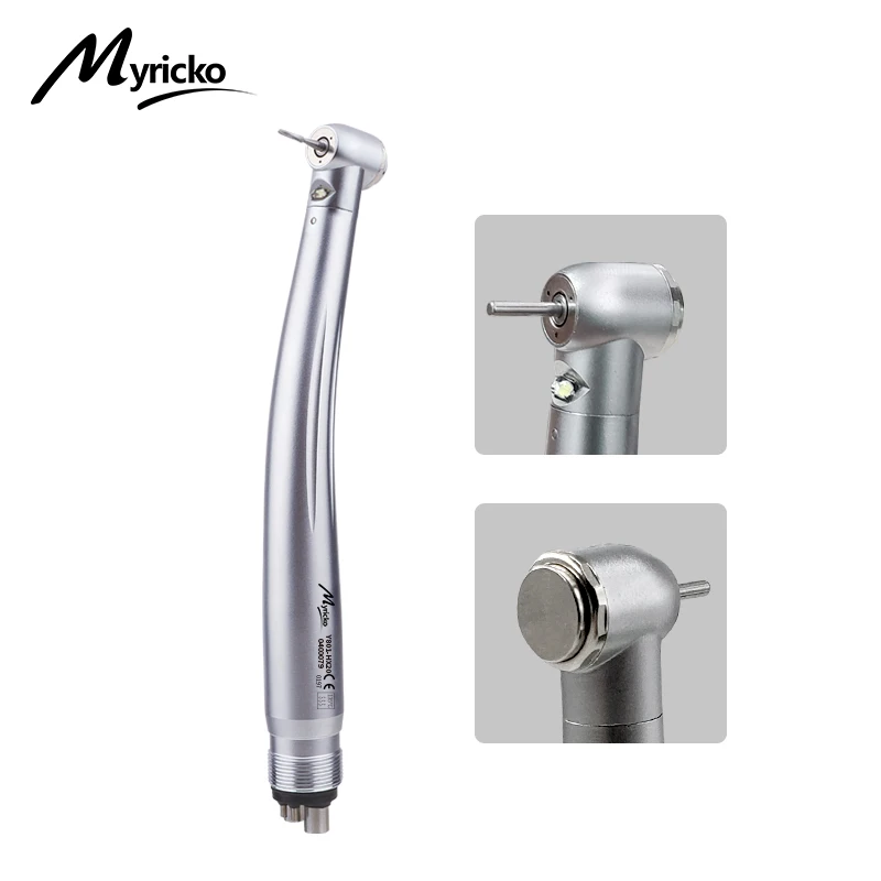 Myricko Dental High Speed Handpieces 2/4 Hole LED Light Push Button Spray Standard Head Triple Water Air Turbine Dentist Tools