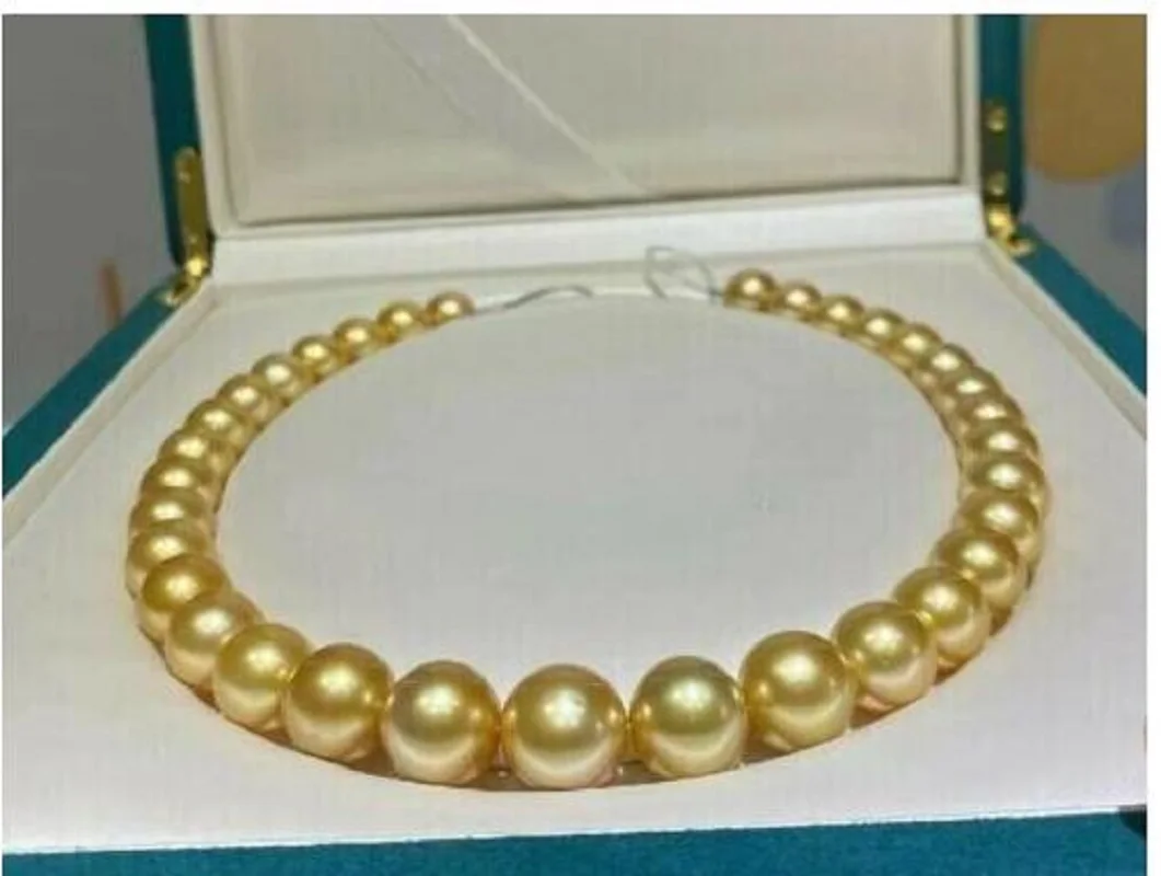 

20 дюймов AAAA 10-11 мм натуральное круглое жемчужное ожерелье из глубокого золота в южнокитайском море 14K