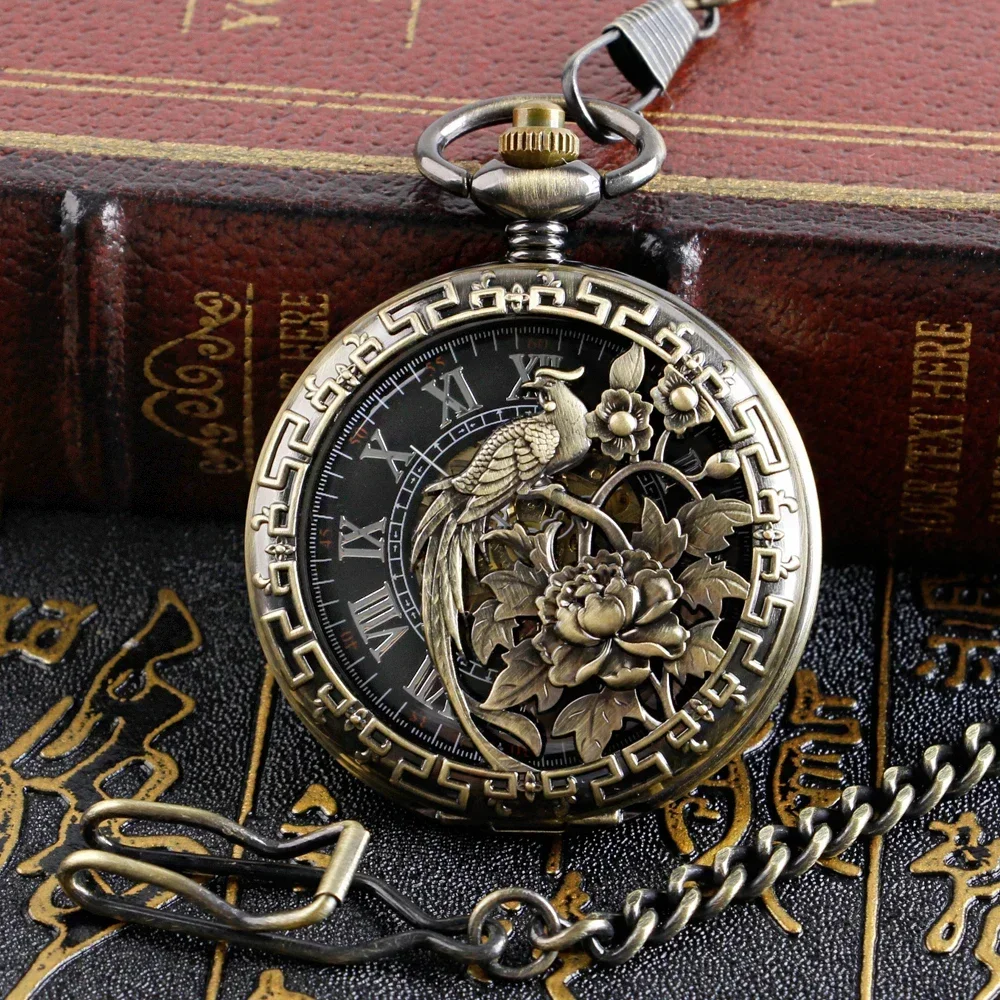 Винтажные полые сороки механические карманные часы Half Hunter подвеска с римскими