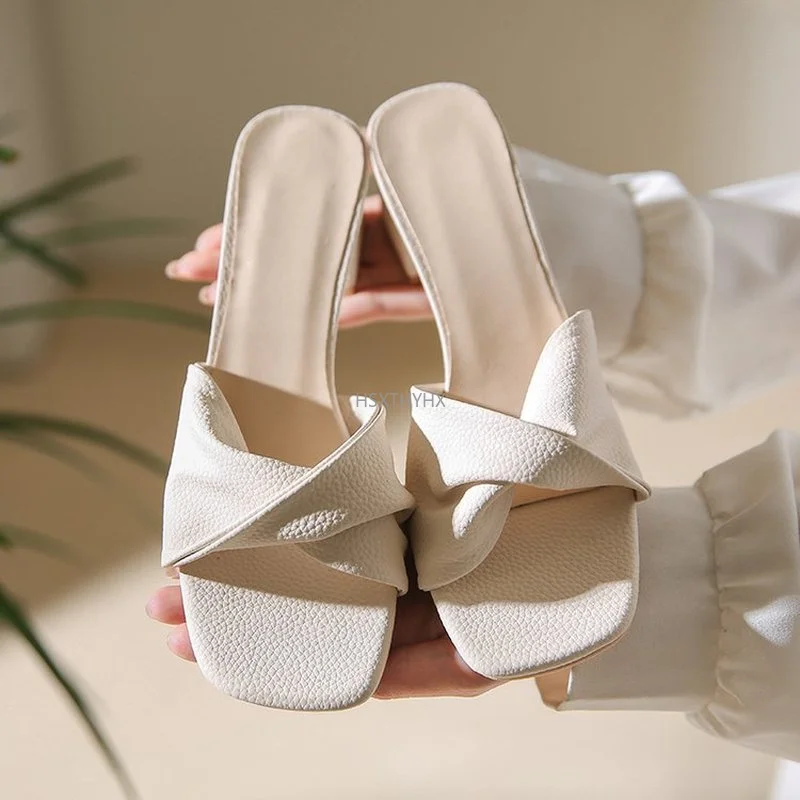 

New Summer Women's Sandals Open Toe Square Root Sandals and Slippers Transparent Bow Simple Fashion Sandals Women 2022