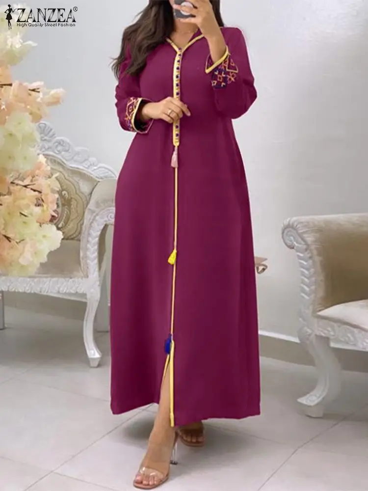 

ZANZEA Women Maxi Long Dresses 2022 Vintage Long Sleeve Vestidos Oversized Auutmn Party Sundress Oversized Hooded Robes Femme