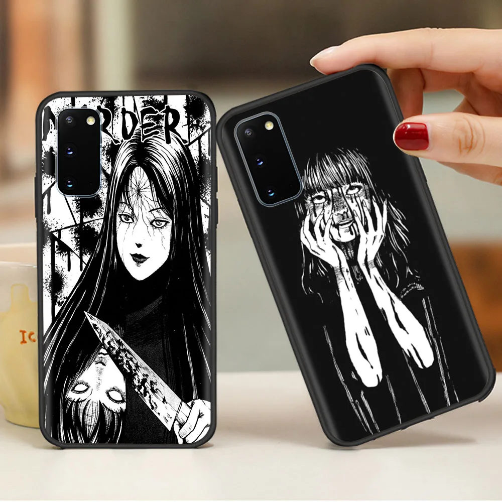 Мягкий чехол для iPhone 8 7 Plus 11 SE X XS Max 12 Mini Pro черная Обложка искусственная кожа Junji Ito