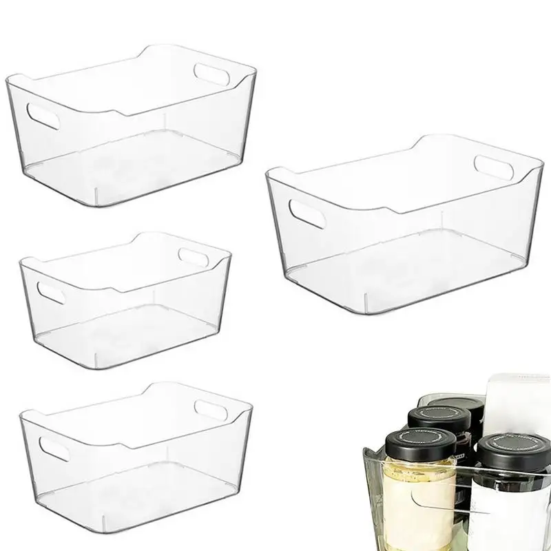 

Refrigerator Organizer Bins 4pcs Pantry Organizer Clear Storage Containers With Handle Multi-Use For Cupboard Bathroom Bedroom