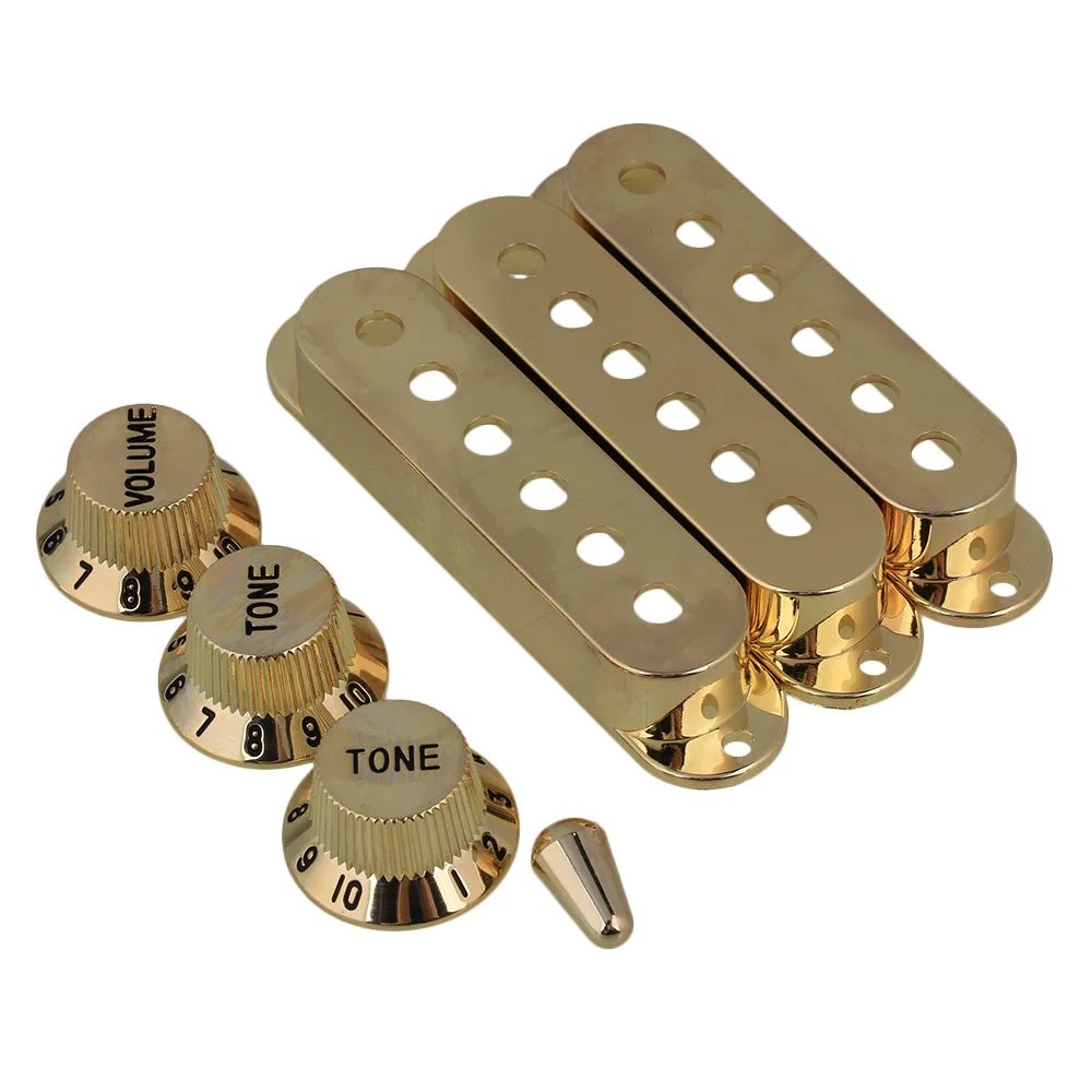

3 Pieces 48/50/52mm Golden Pickup Cover & 1V2T Black Knob for Electric Guitars