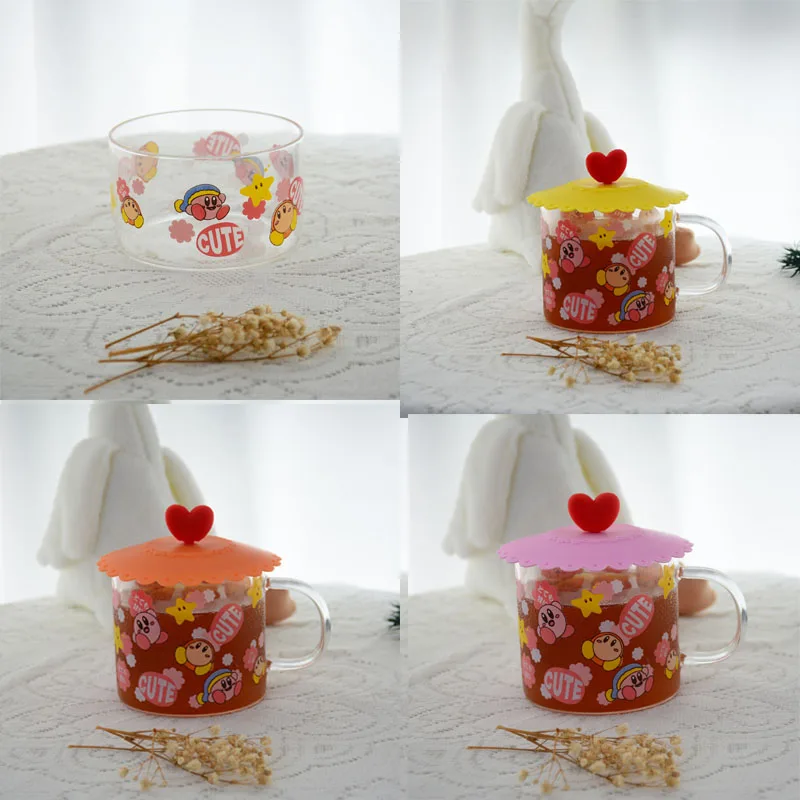 

Sanrios Kirby Anime Kawaii Small Fresh Cute Cartoon High Value High Borosilicate Belt Put Glass Juice Water Cup Birthday Gifts