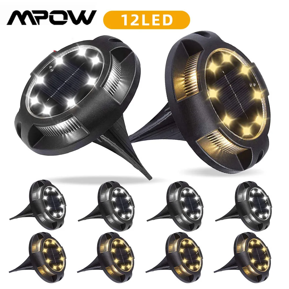 

Уличные садовые фонари MPOW на солнечной батарее, водонепроницаемые подземные светильники с датчиком освещения ландшафта для газона, двора, ...