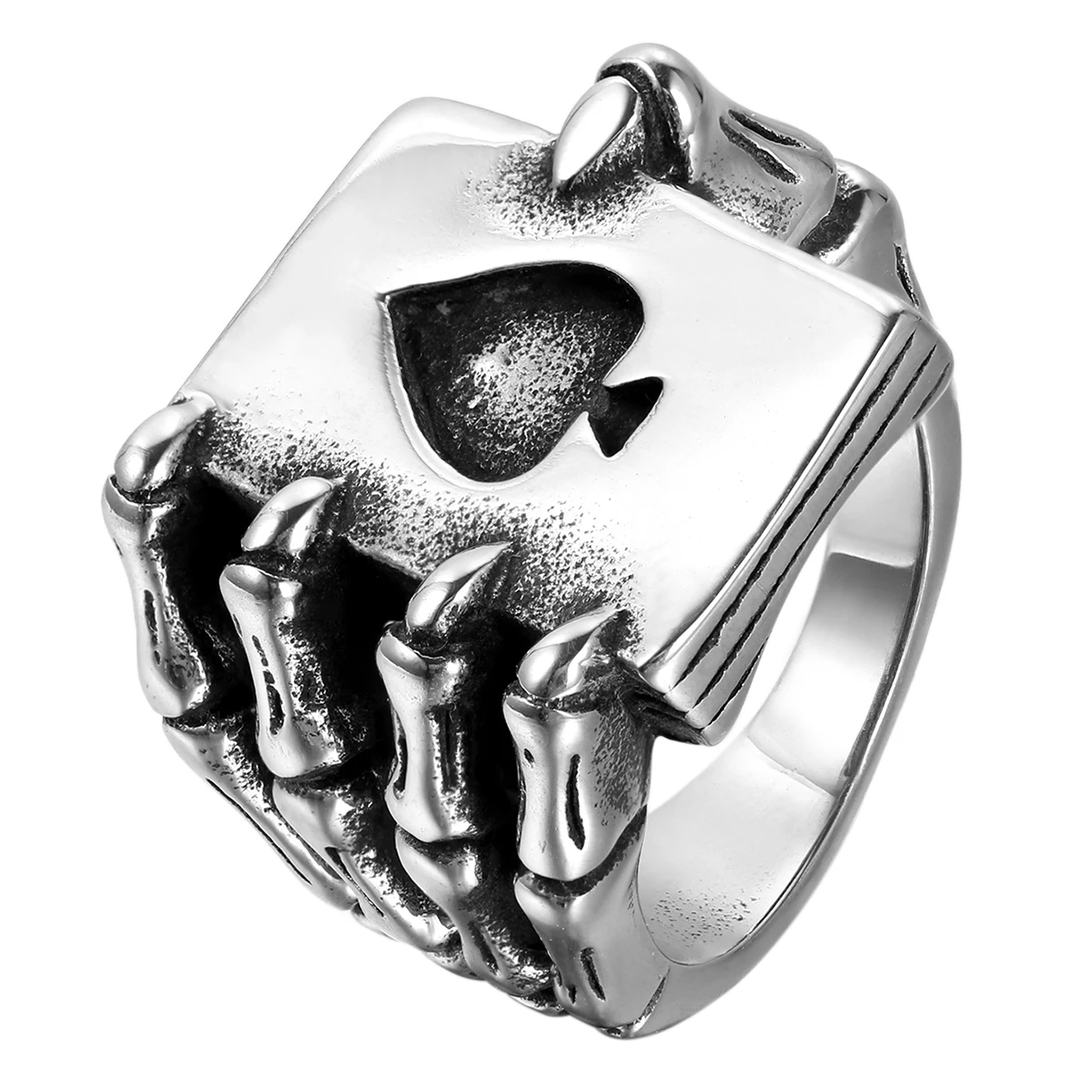 BONISKISS 2022 New Gothic Skull Hand Claw Poker Playing Card Ring Classic Stainless Steel Men's Ring Bijoux Aneis Jewelry Gift