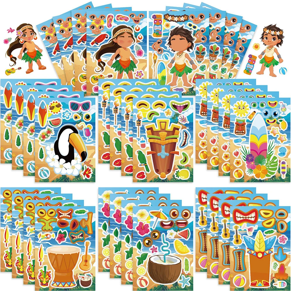 8/16 листов летний стиль мультяшные наклейки-головоломки Сделай лицо забавные