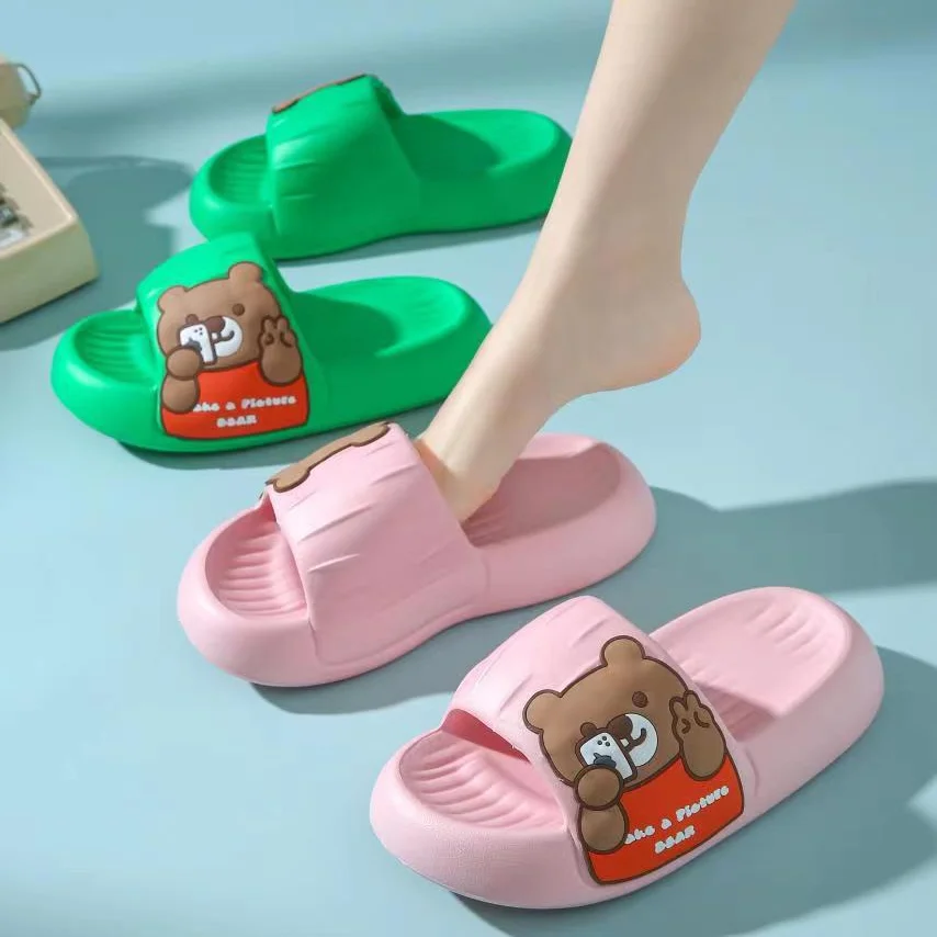 Women Cartoon Bear Decor Single Band EVA Slippers Multi-color Platform Beach Slides Home Badroom New Soft Comfy Klein Blue Shoes