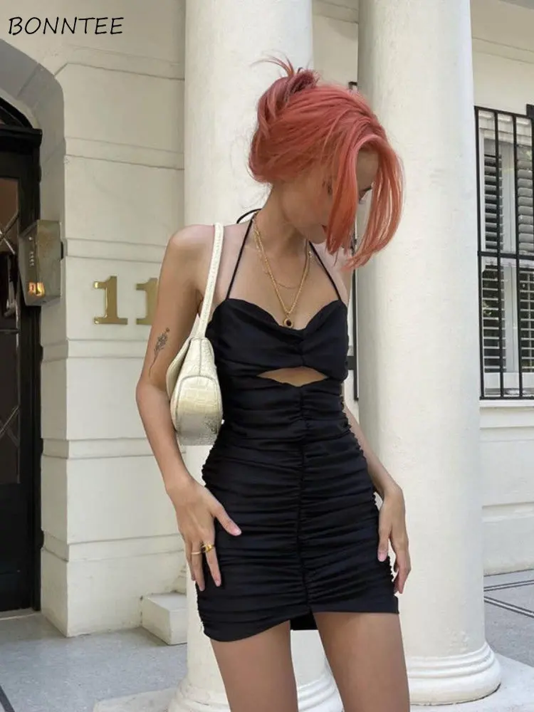 

Dress Women Minimalist Hollow Out Slim Sexy Sleeveless Hotsweet American Style Ladies Summer All-match Hot Sale A-line New Cozy