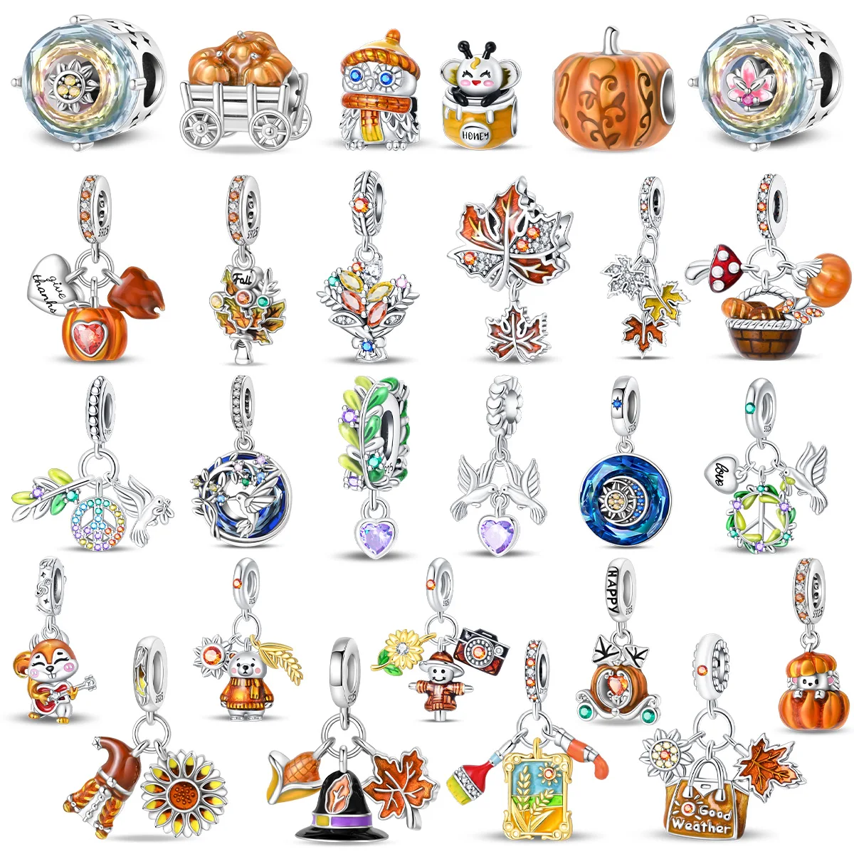 Стерлингового Серебра 925 кленовый лист тыква пшеница осенняя серия бусины