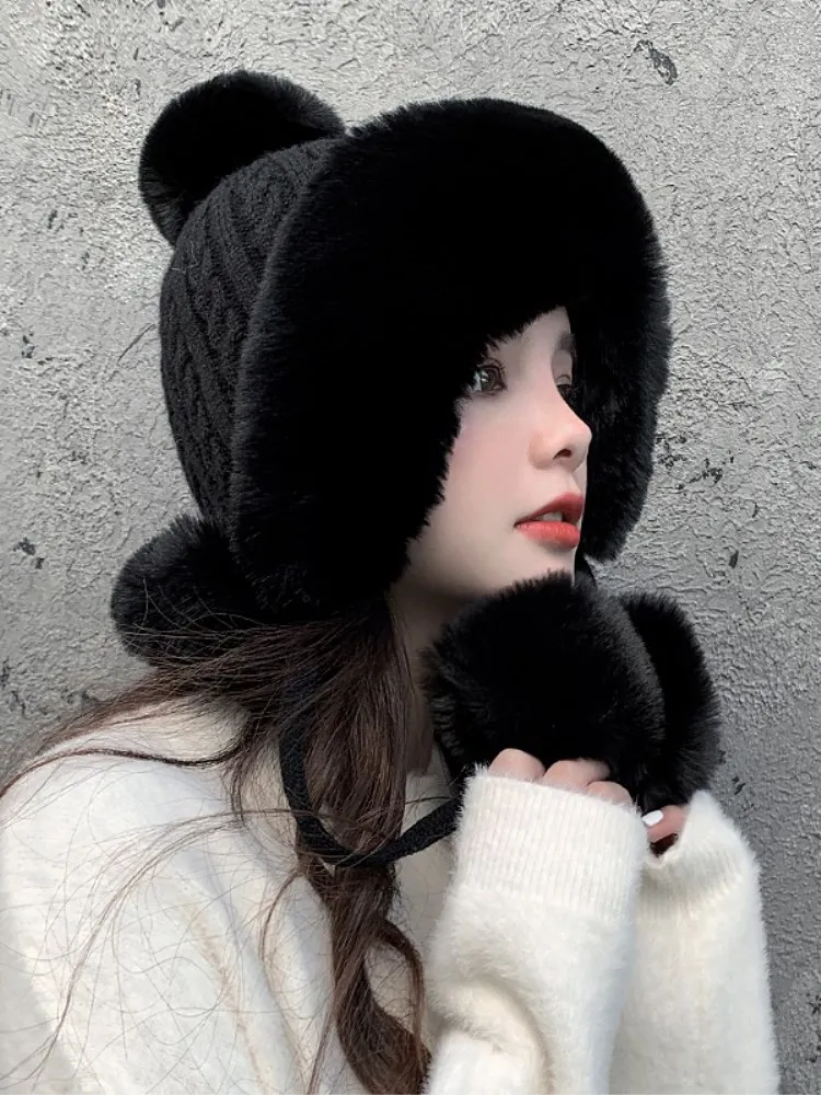 

Newest Winter Women Warm Twist Knitting Ushanka Hat Caps Girls Cute Pom Pom Thick Plush Ear Protector Bomber Hats