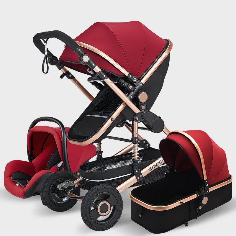 High Landscape Baby Stroller 3 in 1 With Car Seat and Luxury Infant Set Newborn Trolley 7 Gifts | Мать и ребенок