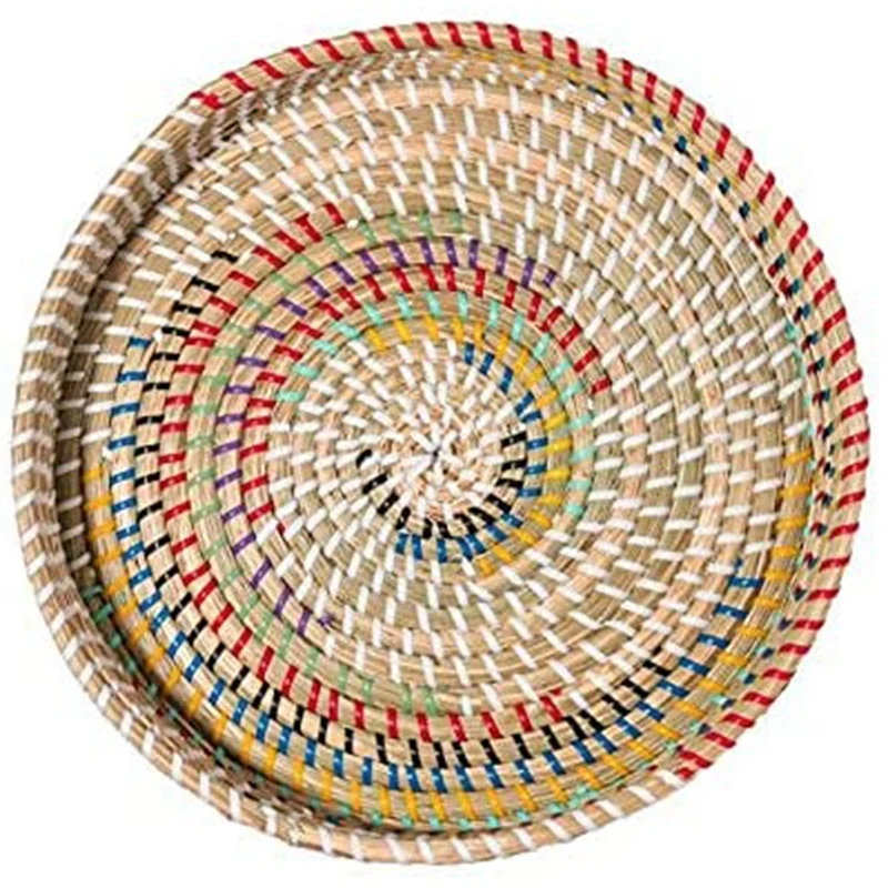 

Woven Seagrass Serving Tray, Round Rattan Coffee Table Basket, Seagrass Ottomans, Round Basket Tray For Kitchen Counter
