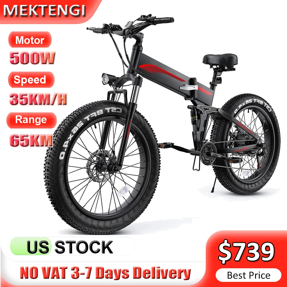 

Electric Bike 500W 48V 10Ah Removable Battery 35KM/H Max Speed 26" Fat Tire Ebike 21 Speed MTB Electric Bicycle for Adults