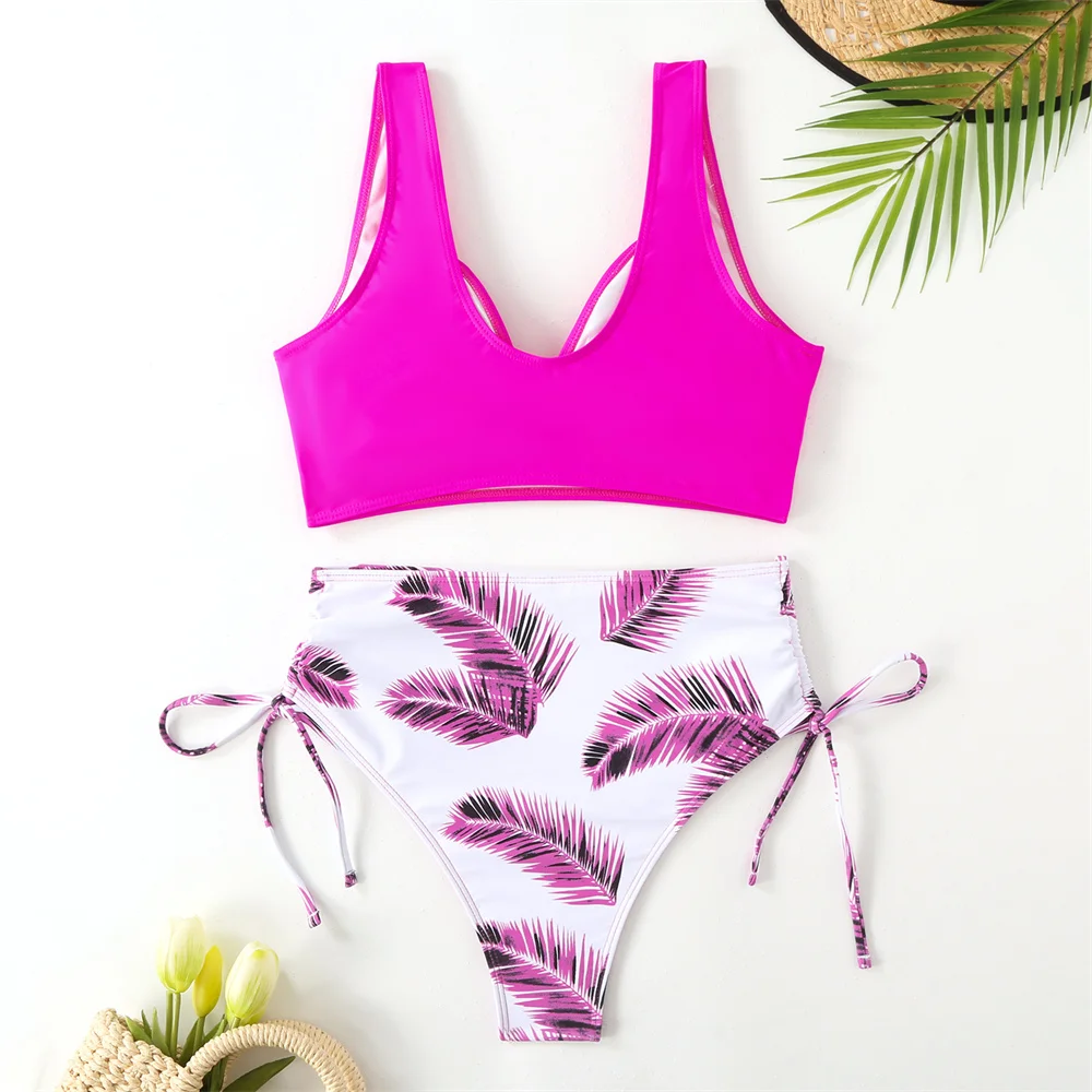 Y2K Купальник с высокой талией и принтом бикини эффектом пуш-ап купальные костюмы