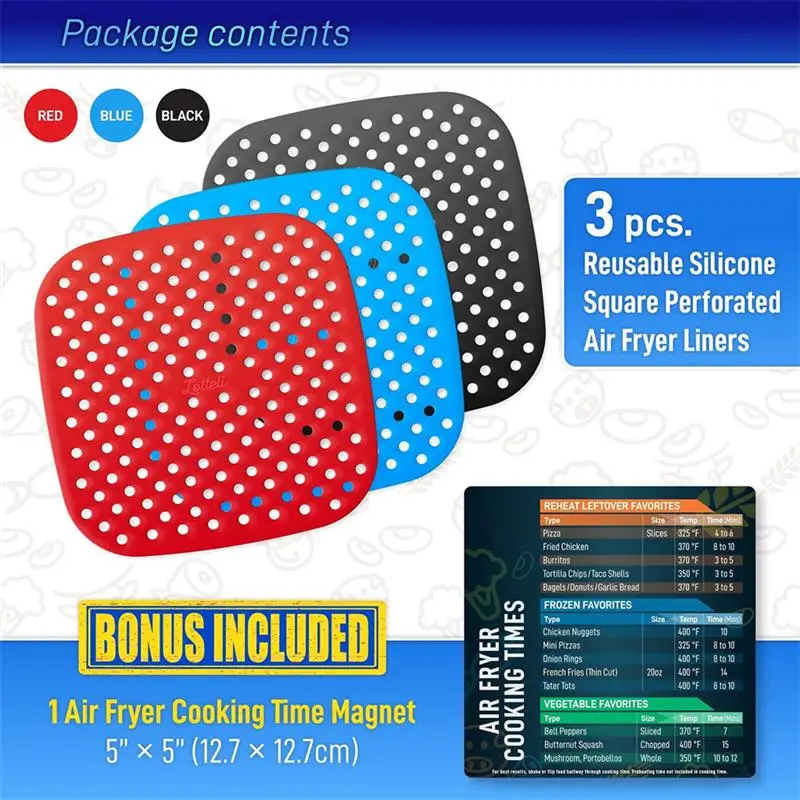 

3pcs Silicone Air Fryer Liner Non-Stick Steamer Pad Baking Inner Liner Cooking Mat Kitchen Utensils Accessories Kitchen Cookware