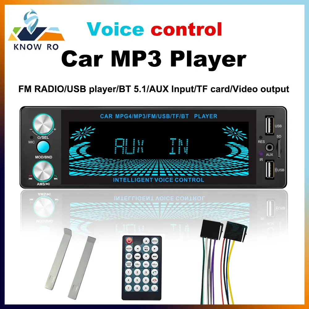 KNOWRO Автомобильный MP3-плеер с приложением и голосовым управлением видеовыход 1 DIN