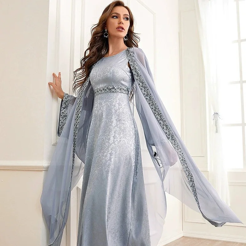 

Women Spring Summer Muslim Brand Two-piece Mesh Embroidered Skirt Turkish Indian Abaya Arab Islamic Women Moroccan Kraftan Gown