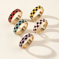ins creative geometry enamel rings for women trendy copper plated finger rings lattice oil dripping rings girls fine rings gifts