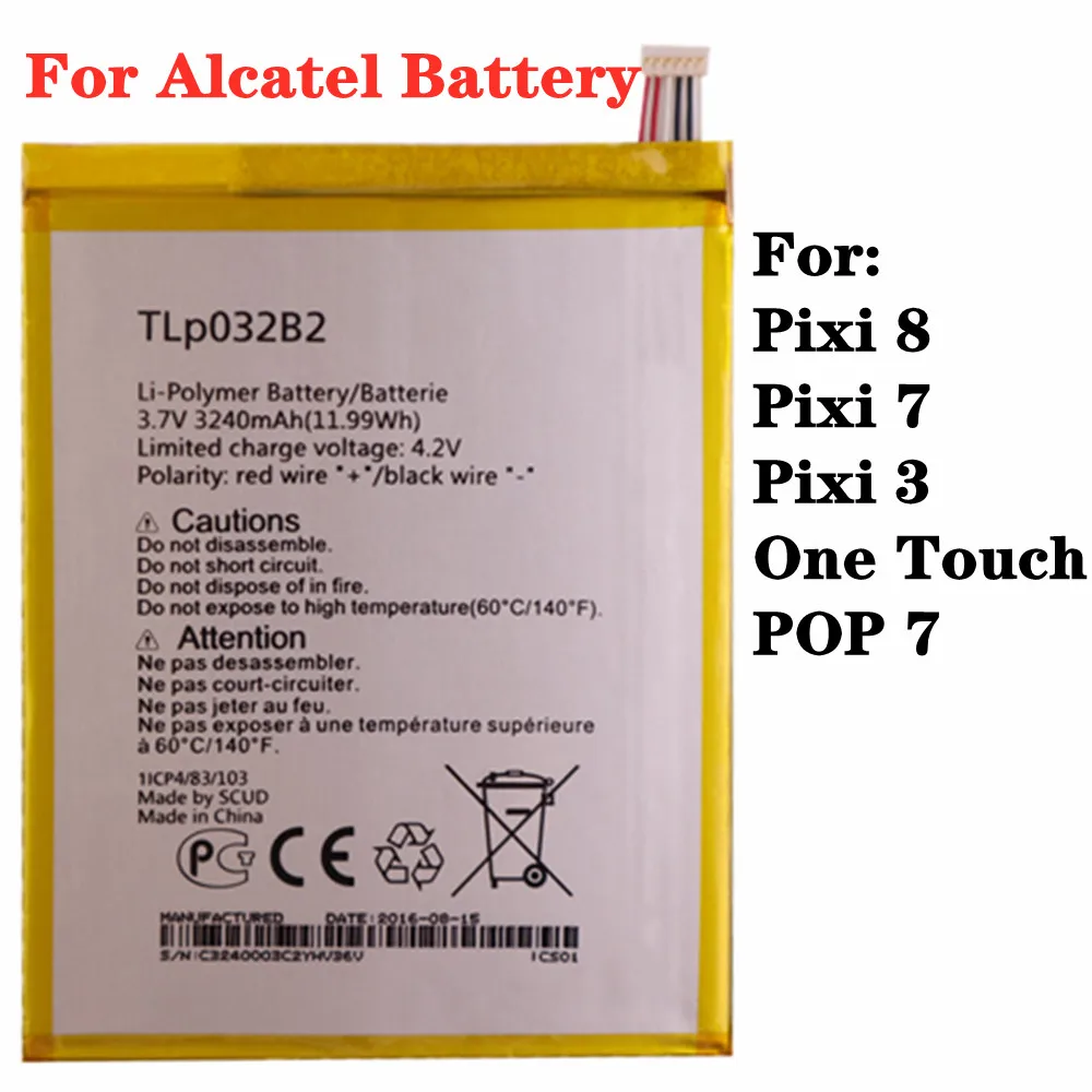 Аккумулятор TLp032B2 3240 мАч для смартфонов ALCATEL One touch Pop 7 P310 P310A Pixi 3,Pixi 7,Pixi 8 9006 Вт