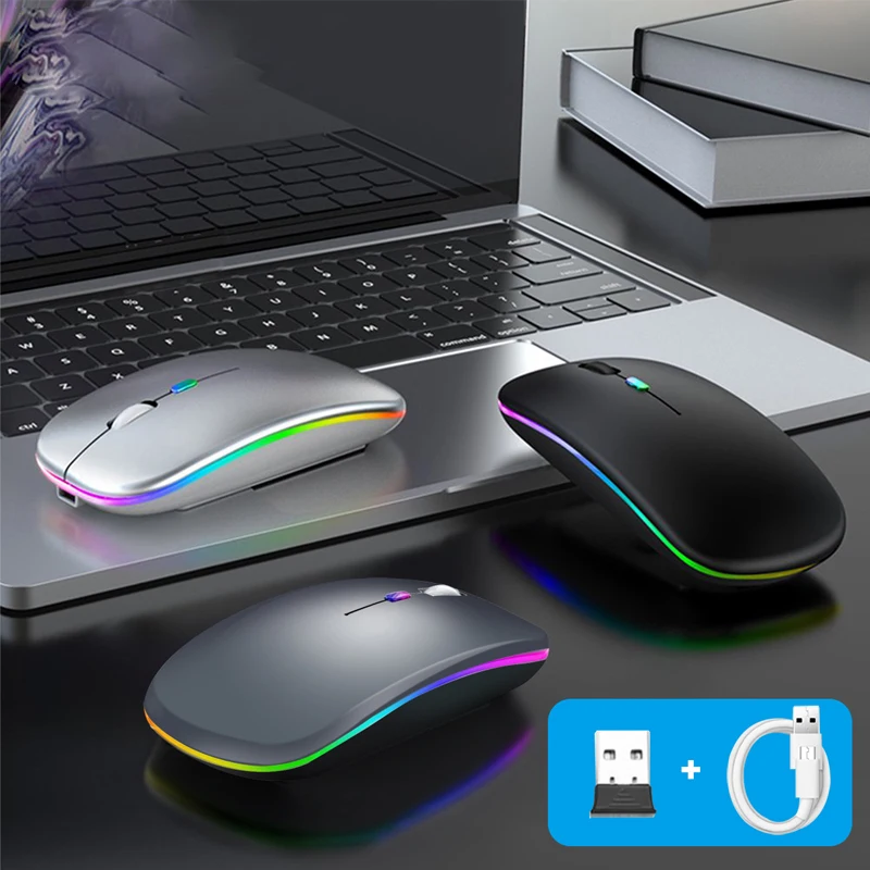 

Wireless Mouse RGB Rechargeable Bluetooth Mouse Ultra-Thin 2.4G USB Mous Mute Mouse Mice For PC Laptop Computer Mause