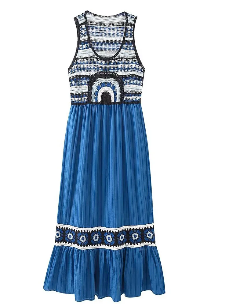 

Женское вязаное платье миди без рукавов, винтажное трикотажное платье с круглым вырезом и широкими бретельками, модель 3653/104 года