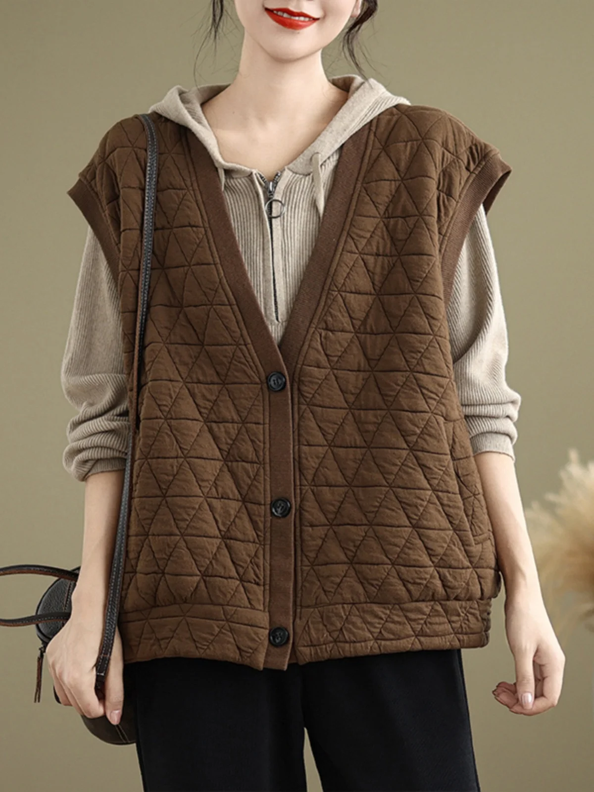 Жилет с v-образным вырезом в виде ромба верхняя одежда для женщин осень и зима 2024