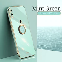 luxury plating square ring holder silicone phone case on for huawei p20 lite phone case stand back cover