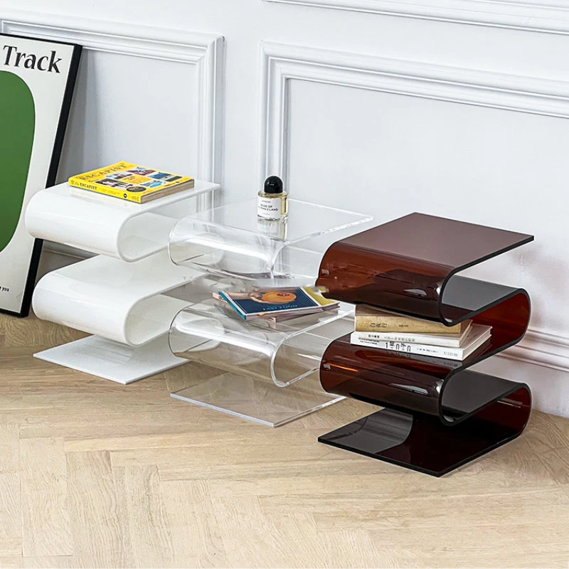 

Transparent Acrylic Side Table Living Room Furniture Home Decor Minimalist Small Bookshlf Magazine Rack Mesa Outdoor Furniture