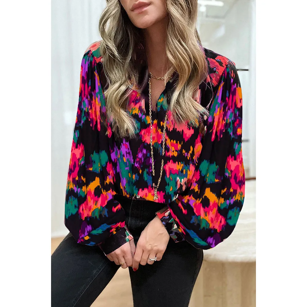 

Женская шифоновая блузка с рукавами-фонариками, элегантная свободная Тонкая Повседневная офисная шикарная рубашка с принтом и V-образным вырезом, весна-лето 2023