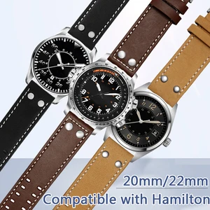 Imported 20/22mm Genuine Leather Strap for Hamilton Khaki Field Aviation Watch Band Men Military Rivet Wrist 
